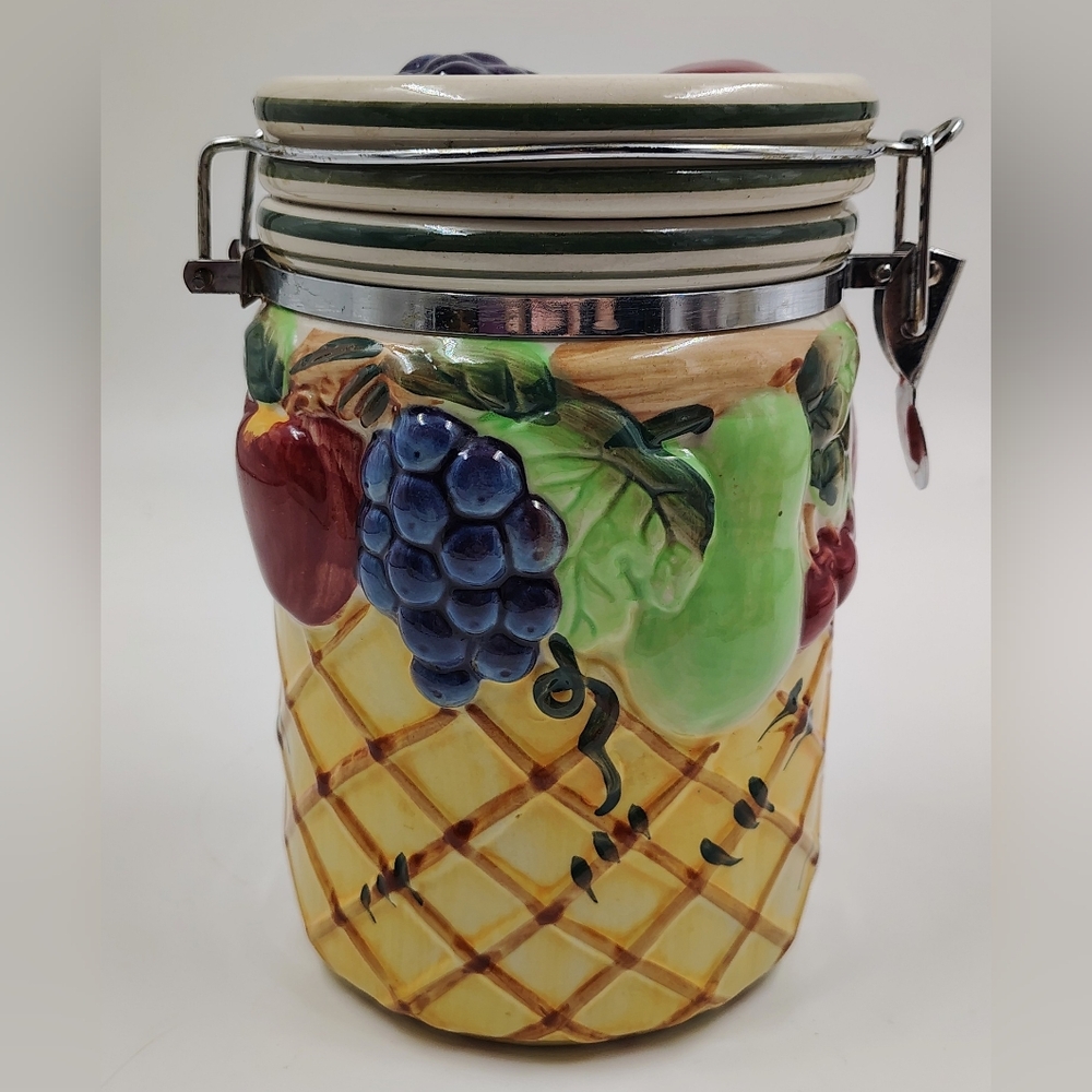 Vintage Fruit Ceramic Lock Canister Retro Kitchen - Picture 2 of 11
